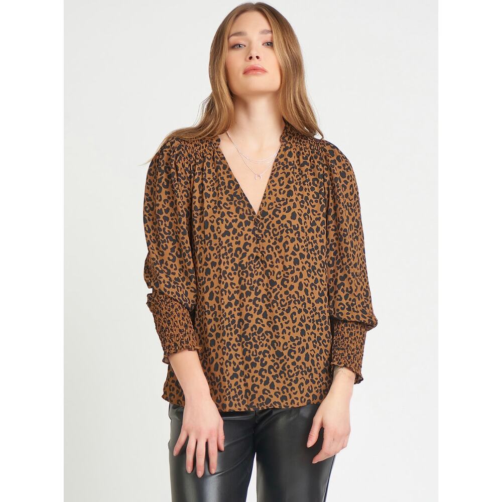 Black Tape Leopard Print Long Sleeve Blouse